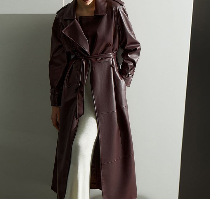 Manteau Long en Cuir rouge - Amira Paris