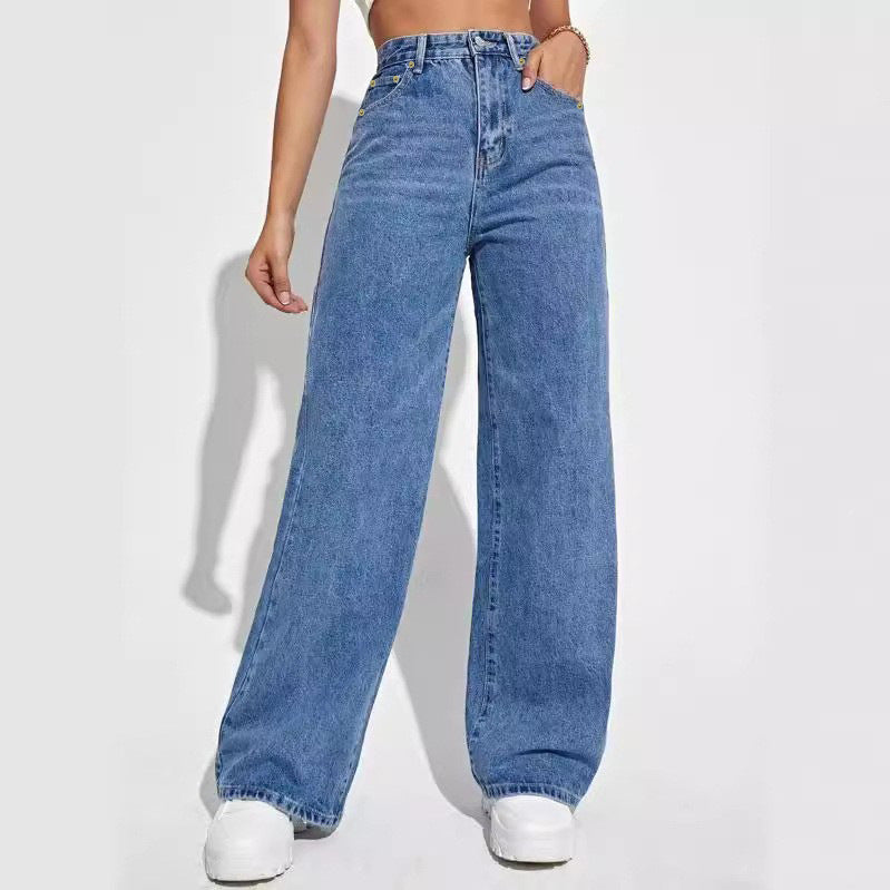 Jean Décontracté Taille Haute Coupe Large