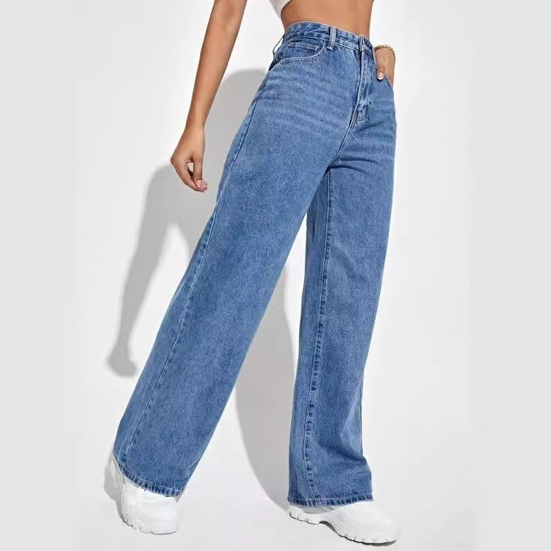 Jean Décontracté Taille Haute Coupe Large